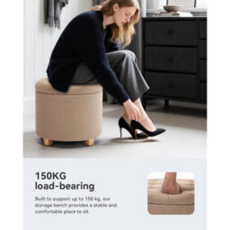 Trading Linen Ottomans Storage Footstool Beige 45Cm Round - thumbnail 3