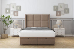 "Sloomy Beaumont Mink Plush Ottoman Bed Base With 54"" Wingback Headboard 6' Super King" - thumbnail 1