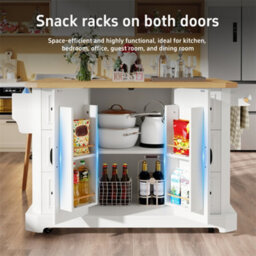 Abrihome Mobile Kitchen Island Cart On Wheels - Cabinet With 2 Doors & 6 Drawers, Adjustable Width 45-75Cm, White/black - thumbnail 3