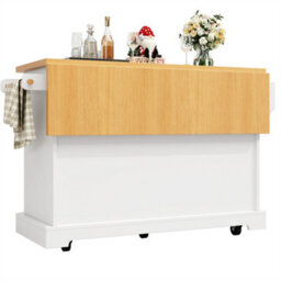 Abrihome Mobile Kitchen Island Cart On Wheels - Cabinet With 2 Doors & 6 Drawers, Adjustable Width 45-75Cm, White/black - thumbnail 6