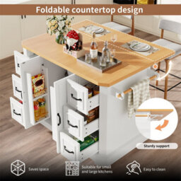 Abrihome Mobile Kitchen Island Cart On Wheels - Cabinet With 2 Doors & 6 Drawers, Adjustable Width 45-75Cm, White/black - thumbnail 4