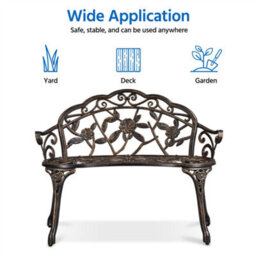 Yaheetech Bronze Outdoor Metal Bench Rose Accented For Patio, Garden, Park - thumbnail 5
