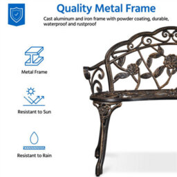 Yaheetech Bronze Outdoor Metal Bench Rose Accented For Patio, Garden, Park - thumbnail 6