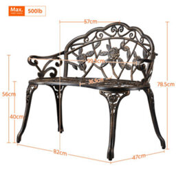 Yaheetech Bronze Outdoor Metal Bench Rose Accented For Patio, Garden, Park - thumbnail 3