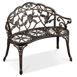 Yaheetech Bronze Outdoor Metal Bench Rose Accented For Patio, Garden, Park - thumbnail 2
