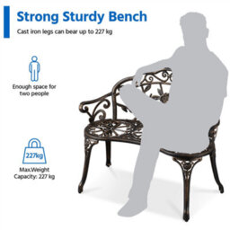 Yaheetech Bronze Outdoor Metal Bench Rose Accented For Patio, Garden, Park - thumbnail 8