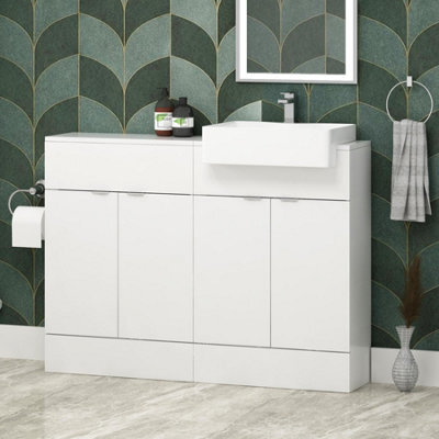 Royal Bathrooms Elena 1200mm Floor Standing Bathroom Vanity Sink Unit Gloss White 4 Door With Semi Recessed Basin - image 1