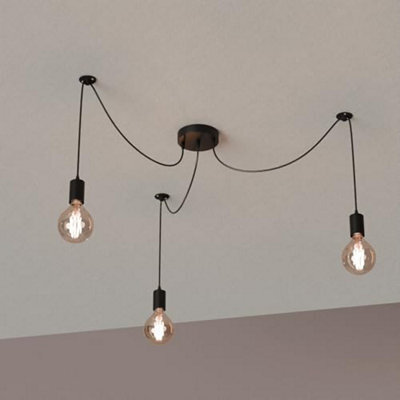 Lmodern 3 Way Spider Pendant Light Industrial E27 Lamp Holder 1.5M Adjustable Ceiling Hanging Lighting Fixture Black Without Bulb - image 1