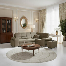 Wakiki Corner Sofa Bed With Two Ottomans Foam Wave Springs Wooden Frame Storage 260X96X190Cm Beige Right - thumbnail 3