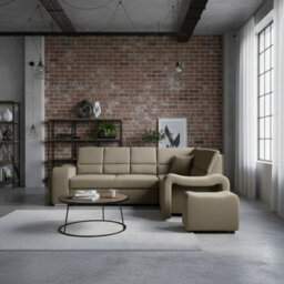 Wakiki Corner Sofa Bed With Two Ottomans Foam Wave Springs Wooden Frame Storage 260X96X190Cm Beige Right - thumbnail 2