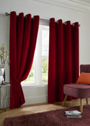 Luxury Living Velvet Thermal Blackout Eyelet Curtains Ready Made Pair Red