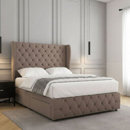 REGIONAL FURNISHINGS Divan Bed Set Mink Plush Velvet 54Inch With Headboard & Footboard 2Drawersfootend & Mattress In Double King 4Ft 6Ft - thumbnail 3