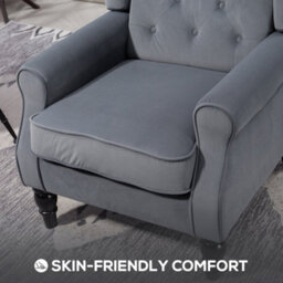 Grey Accent Chair Wingback Armchair With Wood Frame For Living Room - thumbnail 4