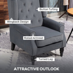 Grey Accent Chair Wingback Armchair With Wood Frame For Living Room - thumbnail 3