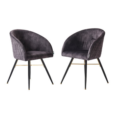 Life Interiors Set Of 2 Black Vittorio Velvet Dining Chairs With Black Metal Legs, Quilted Design Modern Accent Chair - image 1