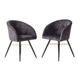 Life Interiors Set Of 2 Black Vittorio Velvet Dining Chairs With Black Metal Legs, Quilted Design Modern Accent Chair - thumbnail 1