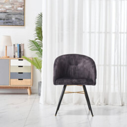 Life Interiors Set Of 2 Black Vittorio Velvet Dining Chairs With Black Metal Legs, Quilted Design Modern Accent Chair - thumbnail 2