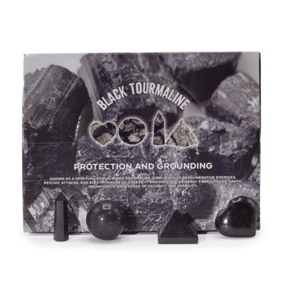 Four Gemstone Shapes Set Black Tourmaline Heart, Sphere, Obelisk & Pyramid - image 1