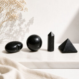 Four Gemstone Shapes Set Black Tourmaline Heart, Sphere, Obelisk & Pyramid - thumbnail 5