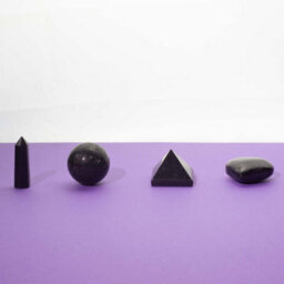 Four Gemstone Shapes Set Black Tourmaline Heart, Sphere, Obelisk & Pyramid - thumbnail 2
