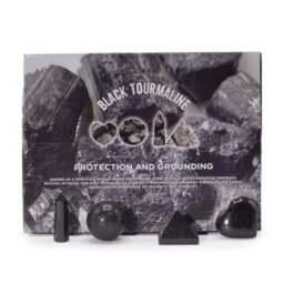 Four Gemstone Shapes Set Black Tourmaline Heart, Sphere, Obelisk & Pyramid - thumbnail 1