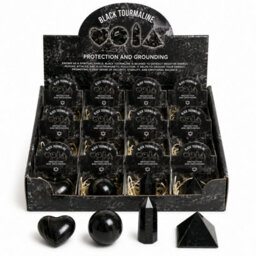 Four Gemstone Shapes Set Black Tourmaline Heart, Sphere, Obelisk & Pyramid - thumbnail 4