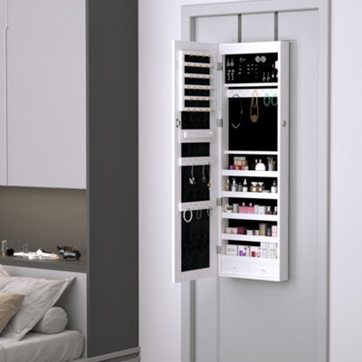 Homcom Hanging Mirrored Jewel Storage Cabinet Organiser Lockable W/6 Led White - image 1