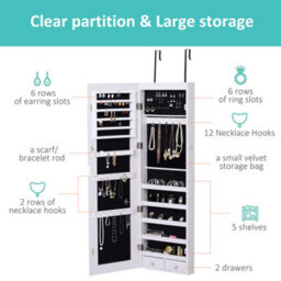 Homcom Hanging Mirrored Jewel Storage Cabinet Organiser Lockable W/6 Led White - thumbnail 6