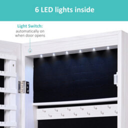 Homcom Hanging Mirrored Jewel Storage Cabinet Organiser Lockable W/6 Led White - thumbnail 4