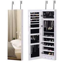 Homcom Hanging Mirrored Jewel Storage Cabinet Organiser Lockable W/6 Led White - thumbnail 2