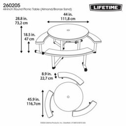 Lifetime 3.6Ft Round Picnic Table Wheelchair Accessible Outdoor Garden Table Uv Protected Steel Frame Model 260205 - thumbnail 2
