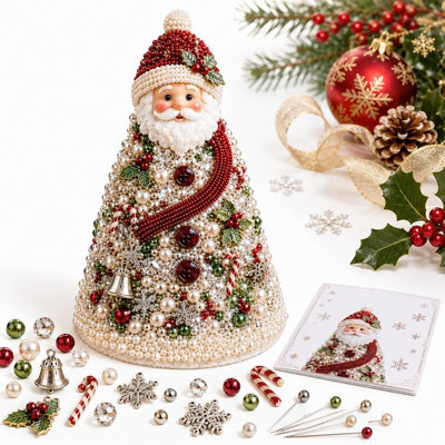 Amorly Beaded Christmas Tree Kit, Santa Claus 3D Pearl Beaded Christmas Tree, Handmade Tabletop Decoration For Festive Surprise & Gift - image 1