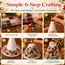 Amorly Beaded Christmas Tree Kit, Santa Claus 3D Pearl Beaded Christmas Tree, Handmade Tabletop Decoration For Festive Surprise & Gift - thumbnail 7