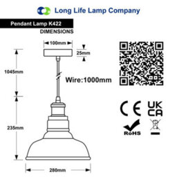 Long Life Lamps Company Industrial Smoked Green Glass Ceiling Pendant Light Bowl Lamp Shade K422 - thumbnail 2