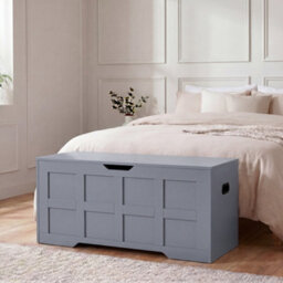 Lassic Vida Designs Large Ottoman Storage Bench Seat Lift-Up Blanket Box Toy Chest Trunk For Bedroom Hallway Living Room 100Cm, Grey