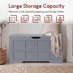Lassic Vida Designs Large Ottoman Storage Bench Seat Lift-Up Blanket Box Toy Chest Trunk For Bedroom Hallway Living Room 100Cm, Grey - thumbnail 7