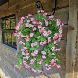 Best Artificial 75Cm Fuchsia & White Morning Glory Trailing Flowers With Rattan Wicker Hanging Baskets For Indoor Or Garden