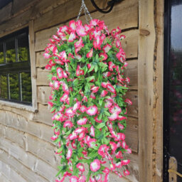 Best Artificial 75Cm Fuchsia & White Morning Glory Trailing Flowers With Rattan Wicker Hanging Baskets For Indoor Or Garden - thumbnail 2