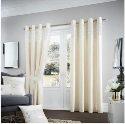 Gc Gaveno Cavailia Aviv Modern Style Lined Diamante Band Curtains 66X54 Cm Champagne Luxurious Sparkle Eyelet For Bedroom - image 1