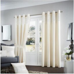 Gc Gaveno Cavailia Aviv Modern Style Lined Diamante Band Curtains 66X54 Cm Champagne Luxurious Sparkle Eyelet For Bedroom - thumbnail 1
