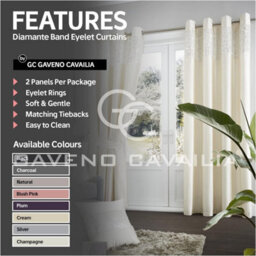 Gc Gaveno Cavailia Aviv Modern Style Lined Diamante Band Curtains 66X54 Cm Champagne Luxurious Sparkle Eyelet For Bedroom - thumbnail 2