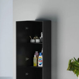 Black Bathroom Cabinet Cupboard Tall Floor Tallboy Freestanding 2 Door - thumbnail 6