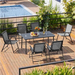 Dark Gray Set Of 2 Outdoor Texteline Folding Dining Chairs With Backrest/ Armrests - thumbnail 3