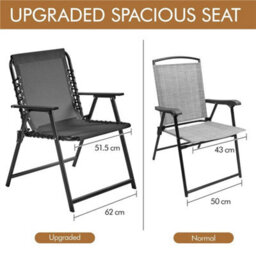 Dark Gray Set Of 2 Outdoor Texteline Folding Dining Chairs With Backrest/ Armrests - thumbnail 2
