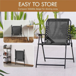 Dark Gray Set Of 2 Outdoor Texteline Folding Dining Chairs With Backrest/ Armrests - thumbnail 6