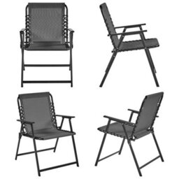 Dark Gray Set Of 2 Outdoor Texteline Folding Dining Chairs With Backrest/ Armrests - thumbnail 5