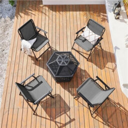 Dark Gray Set Of 2 Outdoor Texteline Folding Dining Chairs With Backrest/ Armrests - thumbnail 4