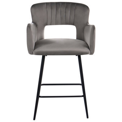 Wyld And Coco Velvet Bar Chairs Set Of 2 Grey With Armrests And Cut-Out Backrest, W53 X D51 X H94Cm - image 1
