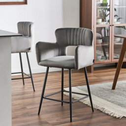 Wyld And Coco Velvet Bar Chairs Set Of 2 Grey With Armrests And Cut-Out Backrest, W53 X D51 X H94Cm - thumbnail 2