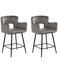Wyld And Coco Velvet Bar Chairs Set Of 2 Grey With Armrests And Cut-Out Backrest, W53 X D51 X H94Cm - thumbnail 3